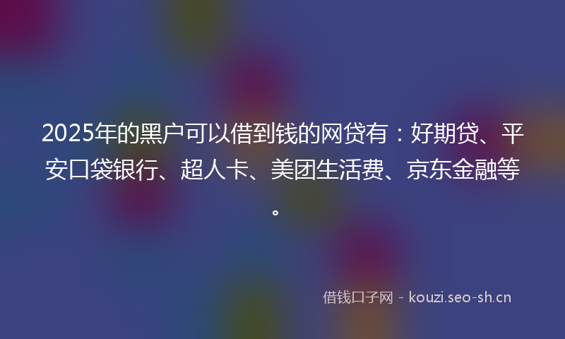 2025年的黑户可以借到钱的网贷有：好期贷、平安口袋银行、超人卡、美团生活费、京东金融等。