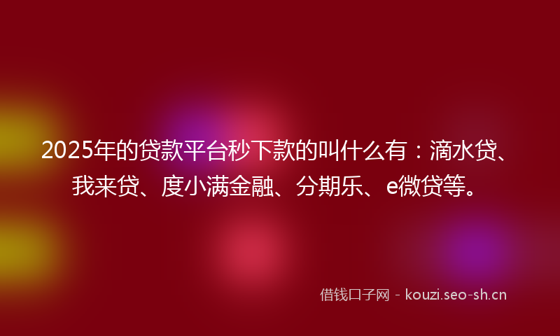 2025年的贷款平台秒下款的叫什么有：滴水贷、我来贷、度小满金融、分期乐、e微贷等。