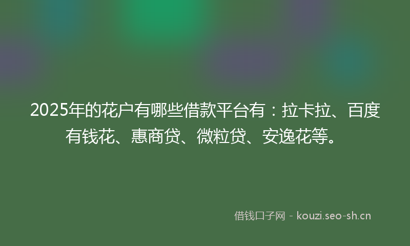 2025年的花户有哪些借款平台有：拉卡拉、百度有钱花、惠商贷、微粒贷、安逸花等。