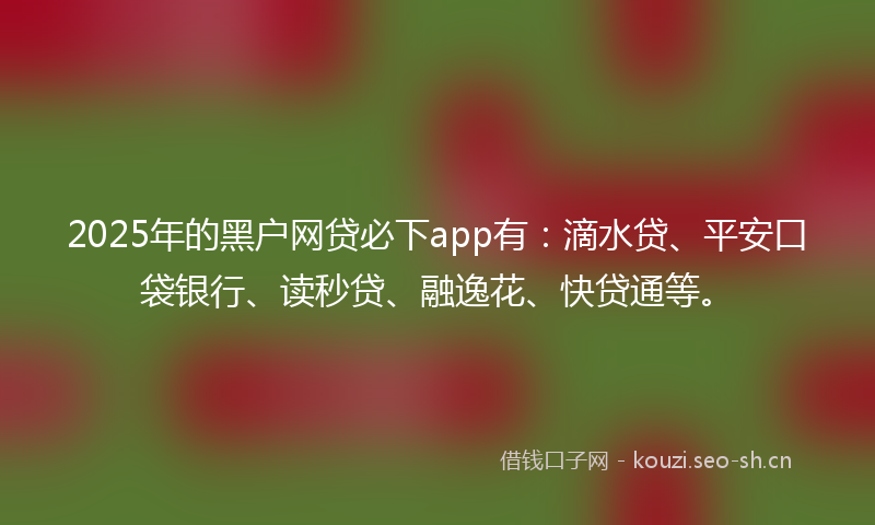 2025年的黑户网贷必下app有：滴水贷、平安口袋银行、读秒贷、融逸花、快贷通等。