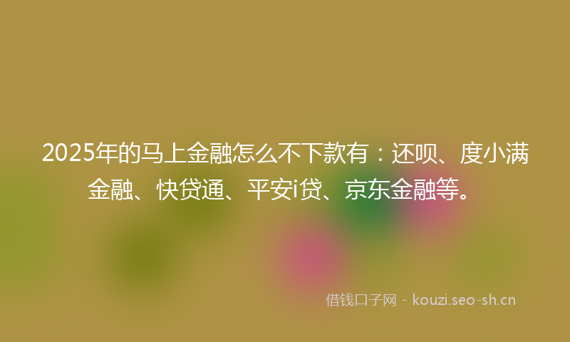 2025年的马上金融怎么不下款有：还呗、度小满金融、快贷通、平安i贷、京东金融等。