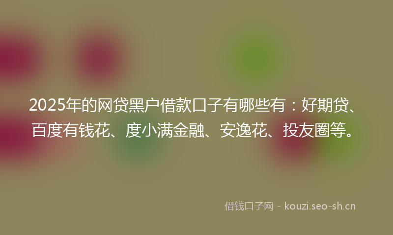 2025年的网贷黑户借款口子有哪些有：好期贷、百度有钱花、度小满金融、安逸花、投友圈等。