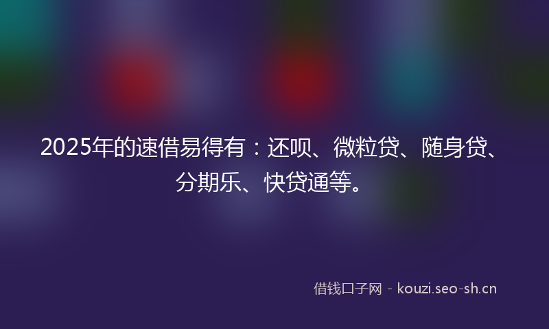 2025年的速借易得有：还呗、微粒贷、随身贷、分期乐、快贷通等。
