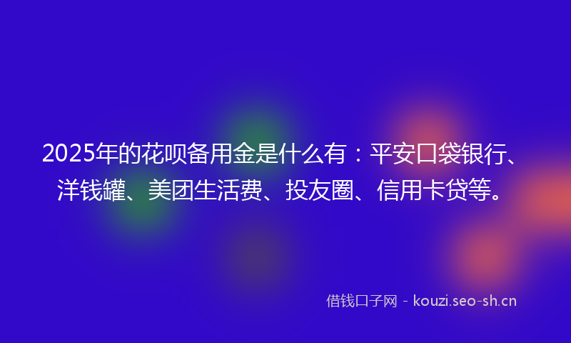 2025年的花呗备用金是什么有：平安口袋银行、洋钱罐、美团生活费、投友圈、信用卡贷等。