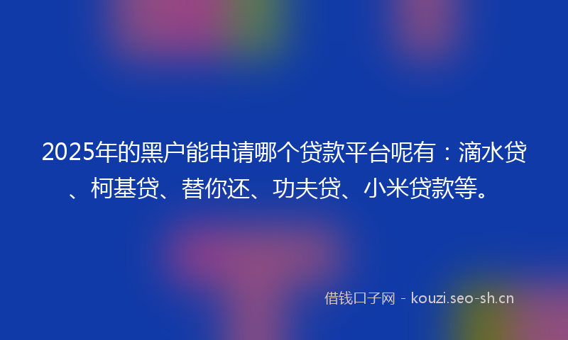 2025年的黑户能申请哪个贷款平台呢有：滴水贷、柯基贷、替你还、功夫贷、小米贷款等。