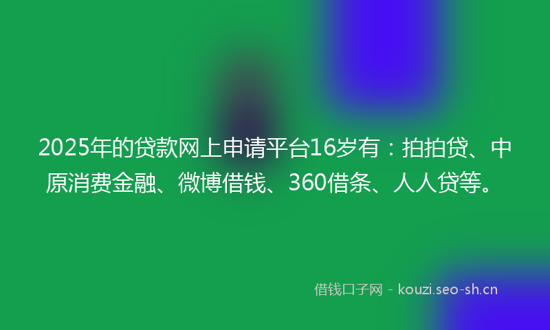2025年的贷款网上申请平台16岁有：拍拍贷、中原消费金融、微博借钱、360借条、人人贷等。