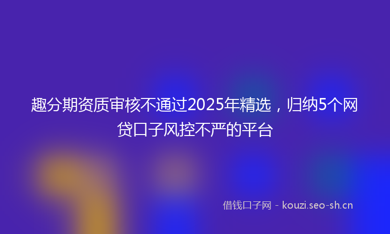 趣分期资质审核不通过2025年精选，归纳5个网贷口子风控不严的平台