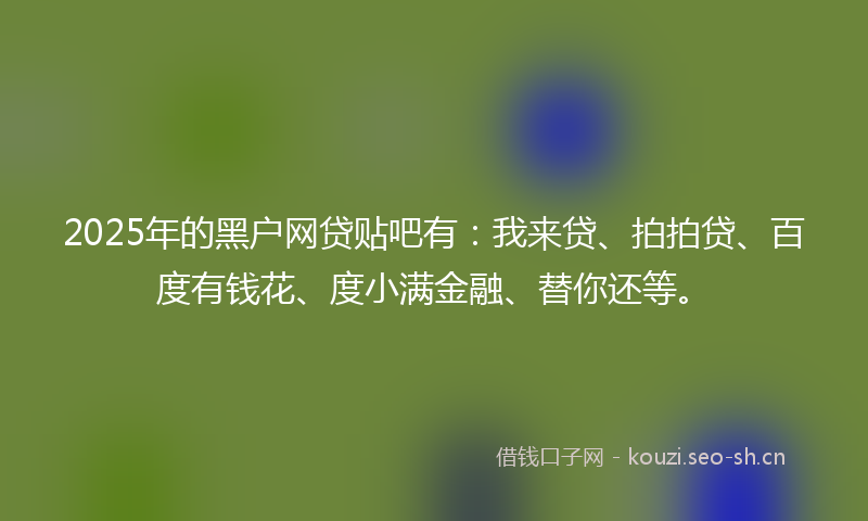 2025年的黑户网贷贴吧有：我来贷、拍拍贷、百度有钱花、度小满金融、替你还等。