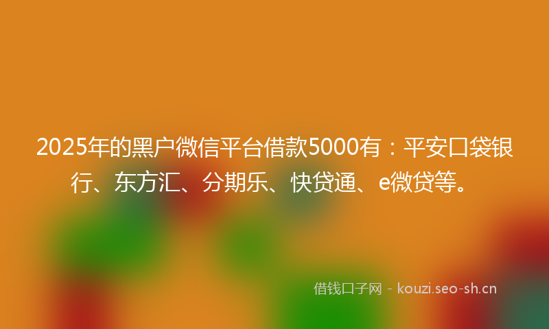 2025年的黑户微信平台借款5000有：平安口袋银行、东方汇、分期乐、快贷通、e微贷等。