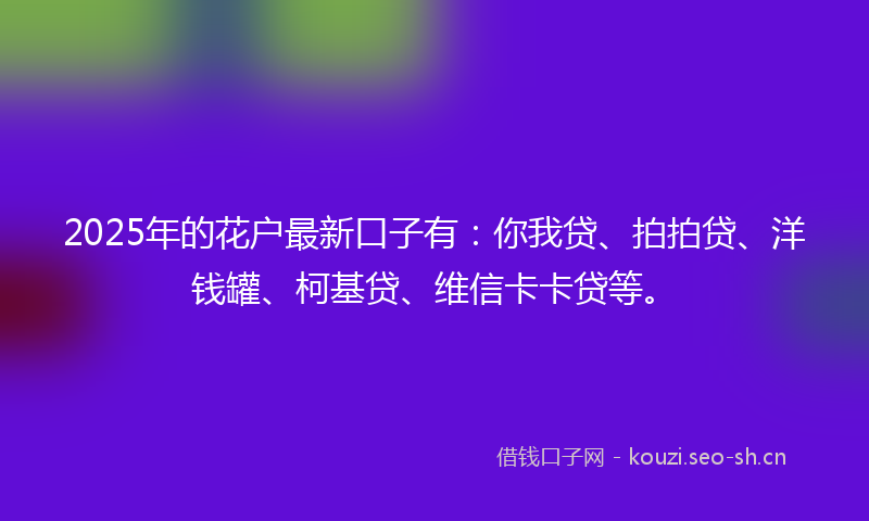 2025年的花户最新口子有：你我贷、拍拍贷、洋钱罐、柯基贷、维信卡卡贷等。