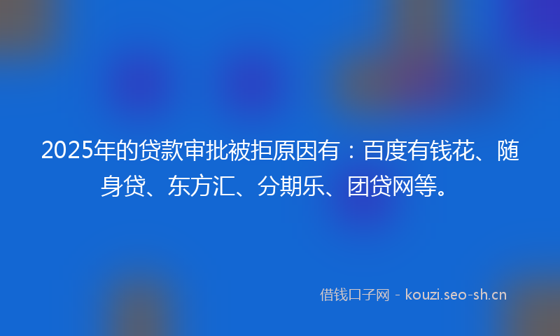 2025年的贷款审批被拒原因有：百度有钱花、随身贷、东方汇、分期乐、团贷网等。