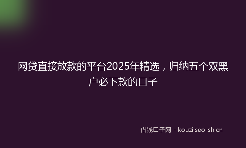 网贷直接放款的平台2025年精选，归纳五个双黑户必下款的口子