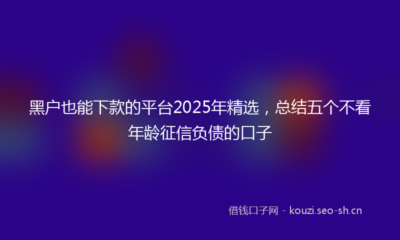 黑户也能下款的平台2025年精选，总结五个不看年龄征信负债的口子