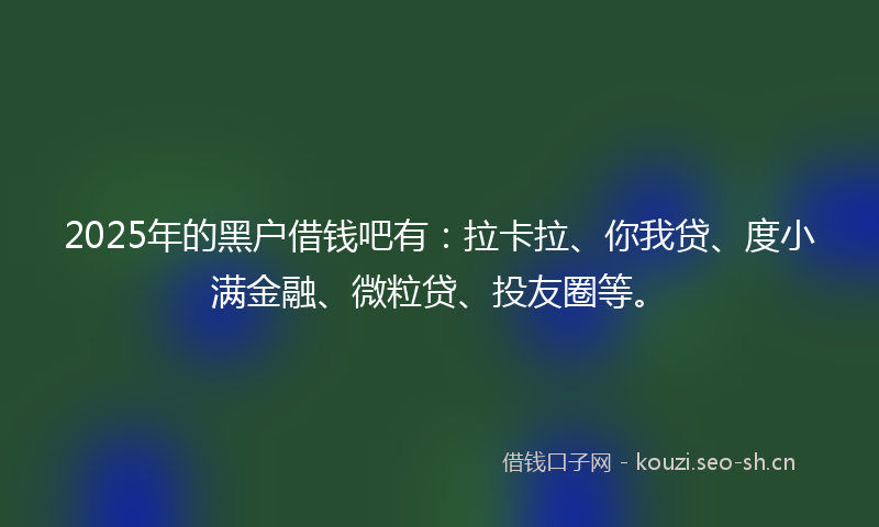 2025年的黑户借钱吧有：拉卡拉、你我贷、度小满金融、微粒贷、投友圈等。