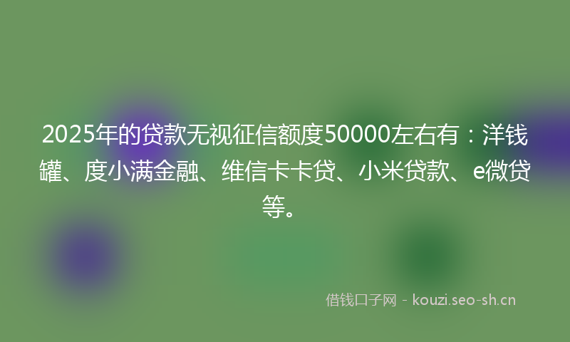 2025年的贷款无视征信额度50000左右有：洋钱罐、度小满金融、维信卡卡贷、小米贷款、e微贷等。