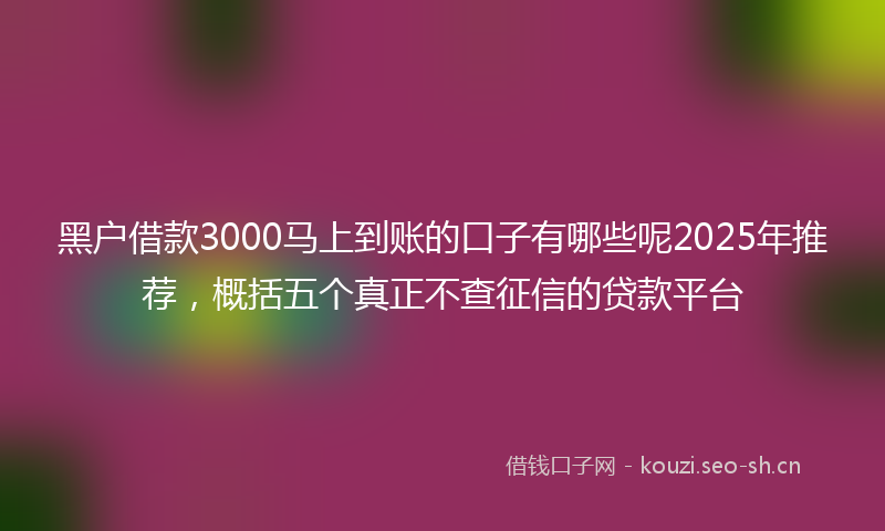 黑户借款3000马上到账的口子有哪些呢2025年推荐，概括五个真正不查征信的贷款平台