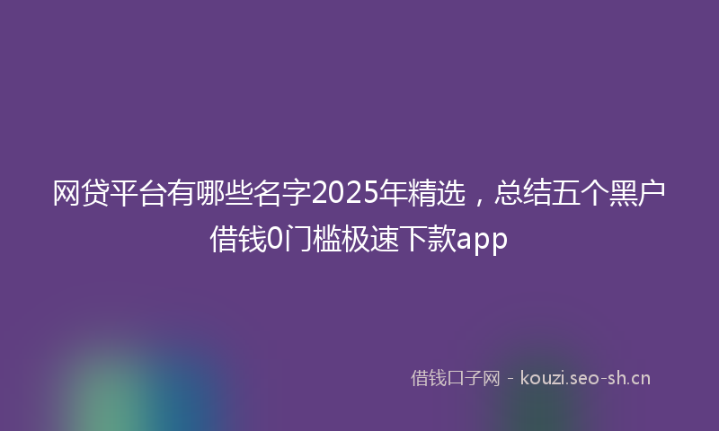 网贷平台有哪些名字2025年精选，总结五个黑户借钱0门槛极速下款app
