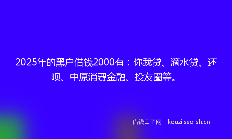 2025年的黑户借钱2000有：你我贷、滴水贷、还呗、中原消费金融、投友圈等。
