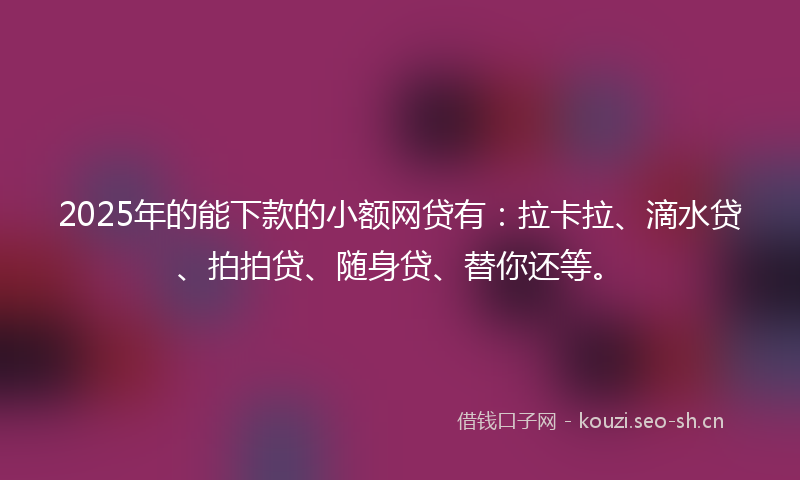 2025年的能下款的小额网贷有：拉卡拉、滴水贷、拍拍贷、随身贷、替你还等。