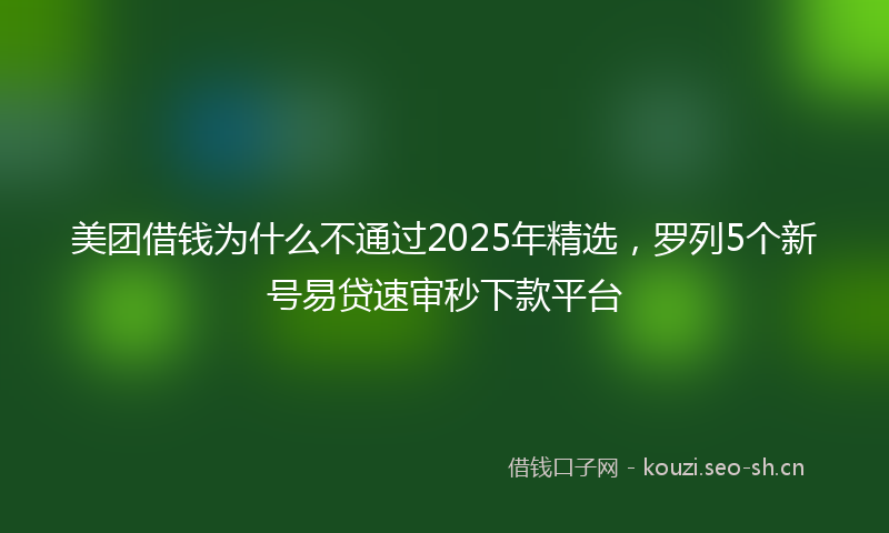 美团借钱为什么不通过2025年精选，罗列5个新号易贷速审秒下款平台
