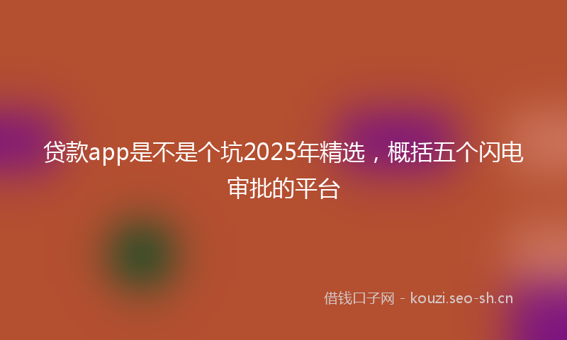 贷款app是不是个坑2025年精选，概括五个闪电审批的平台
