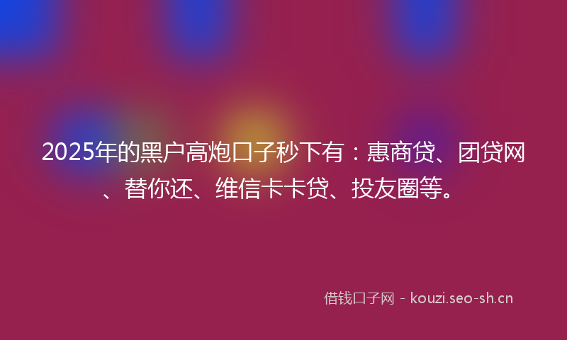 2025年的黑户高炮口子秒下有：惠商贷、团贷网、替你还、维信卡卡贷、投友圈等。