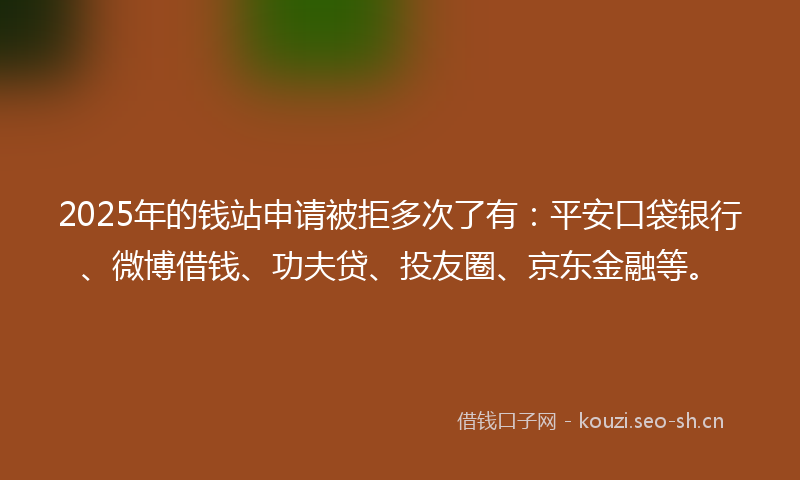 2025年的钱站申请被拒多次了有：平安口袋银行、微博借钱、功夫贷、投友圈、京东金融等。