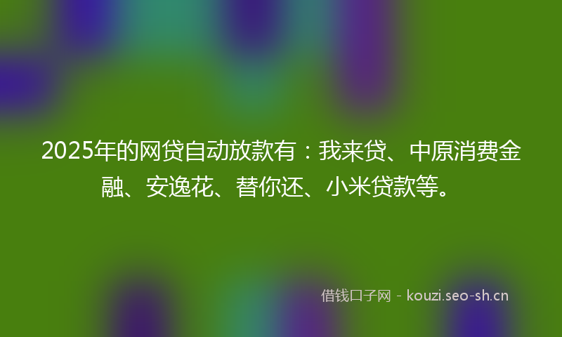 2025年的网贷自动放款有：我来贷、中原消费金融、安逸花、替你还、小米贷款等。