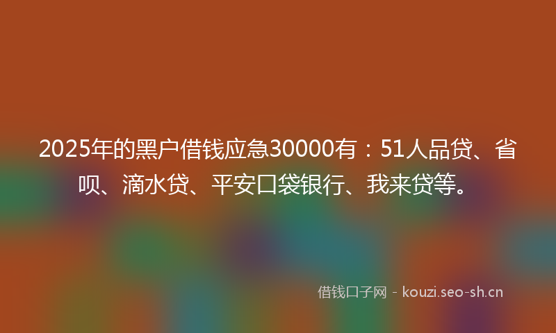 2025年的黑户借钱应急30000有：51人品贷、省呗、滴水贷、平安口袋银行、我来贷等。