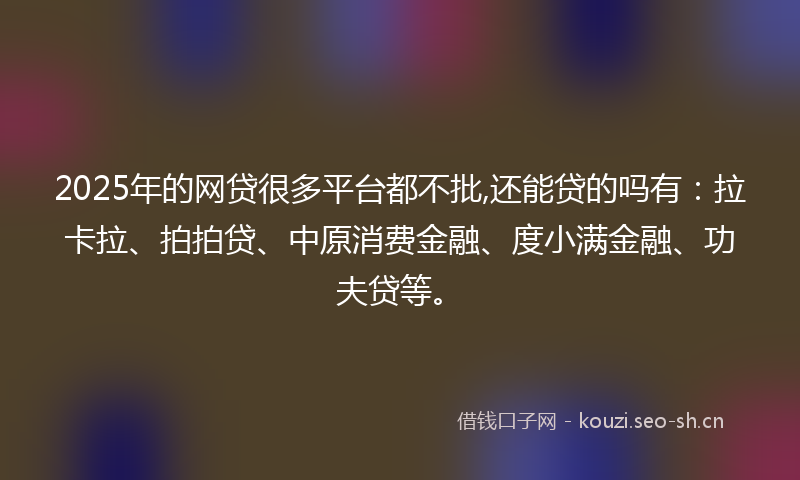 2025年的网贷很多平台都不批,还能贷的吗有：拉卡拉、拍拍贷、中原消费金融、度小满金融、功夫贷等。
