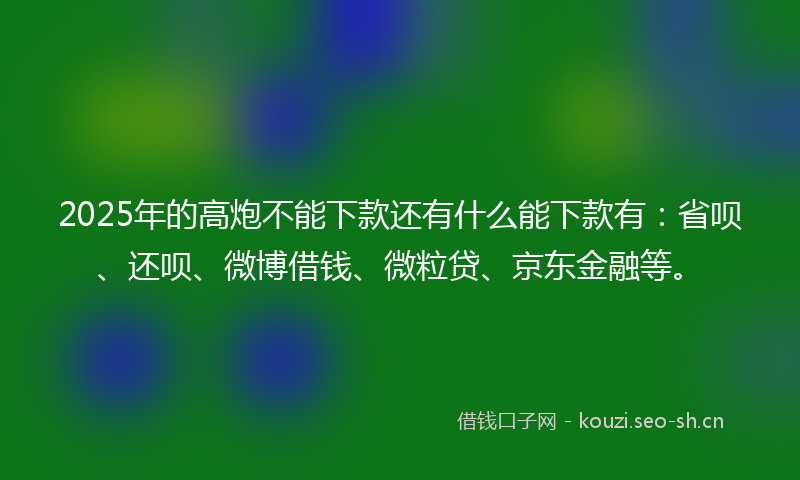 2025年的高炮不能下款还有什么能下款有：省呗、还呗、微博借钱、微粒贷、京东金融等。