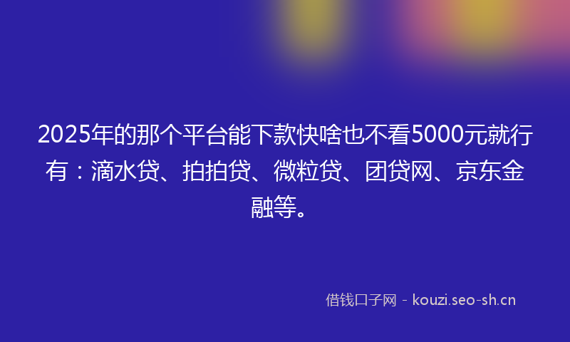 2025年的那个平台能下款快啥也不看5000元就行有：滴水贷、拍拍贷、微粒贷、团贷网、京东金融等。