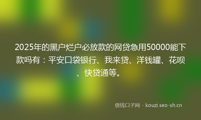 2025年的黑户烂户必放款的网贷急用50000能下款吗有：平安口袋银行、我来贷、洋钱罐、花呗、快贷通等。