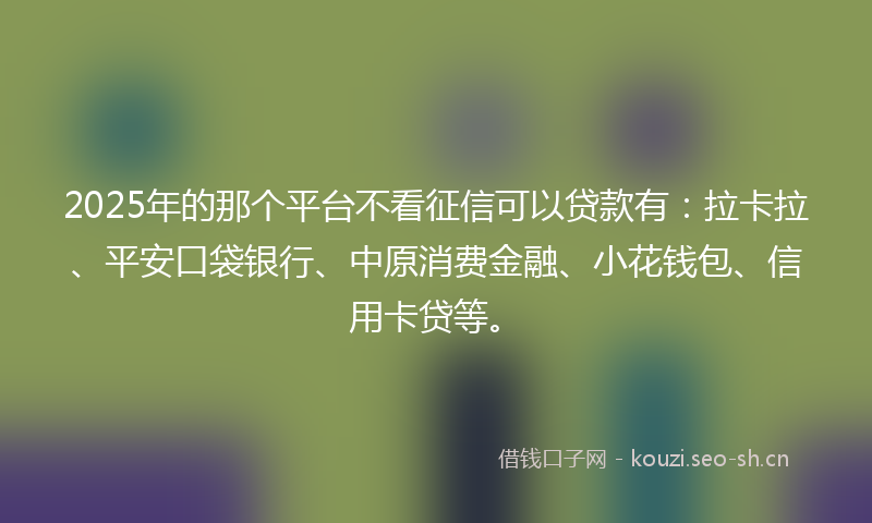 2025年的那个平台不看征信可以贷款有：拉卡拉、平安口袋银行、中原消费金融、小花钱包、信用卡贷等。