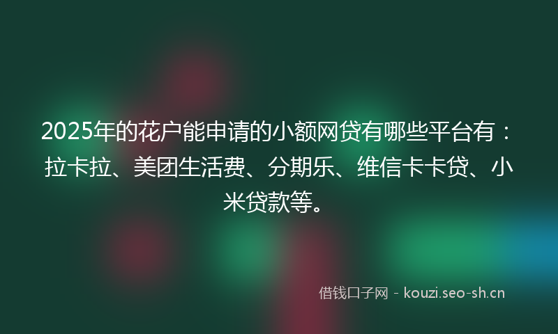 2025年的花户能申请的小额网贷有哪些平台有:拉卡拉、美团生活费、分期乐、维信卡卡贷、小米贷款等。