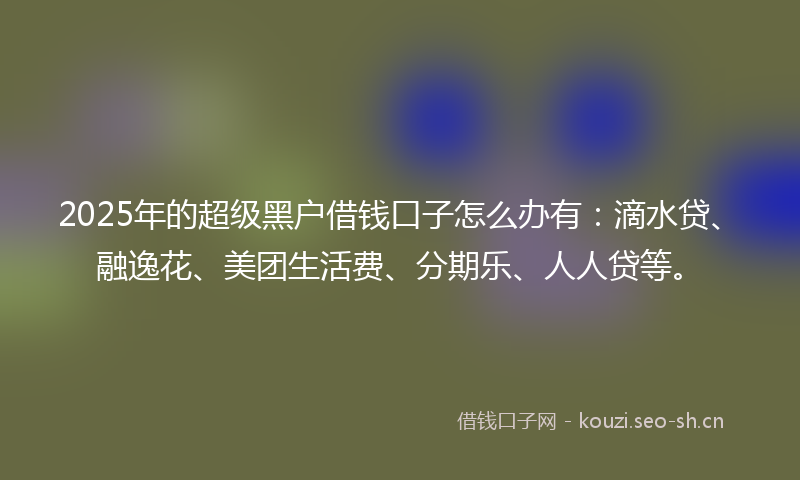 2025年的超级黑户借钱口子怎么办有：滴水贷、融逸花、美团生活费、分期乐、人人贷等。