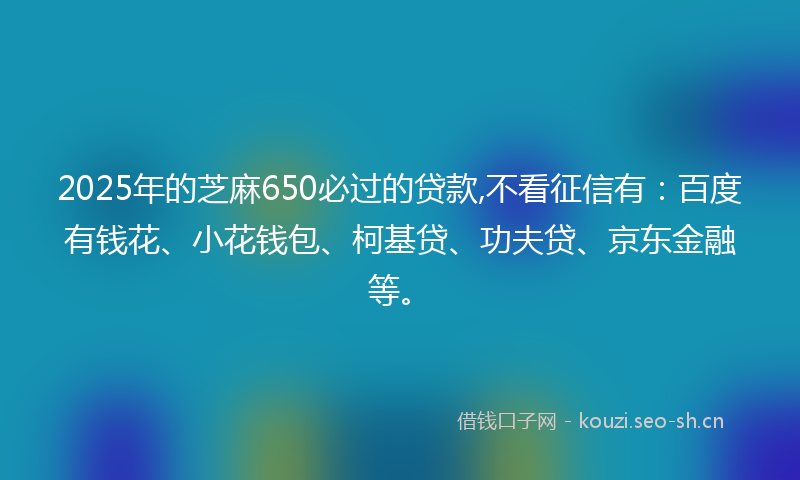 2025年的芝麻650必过的贷款,不看征信有：百度有钱花、小花钱包、柯基贷、功夫贷、京东金融等。
