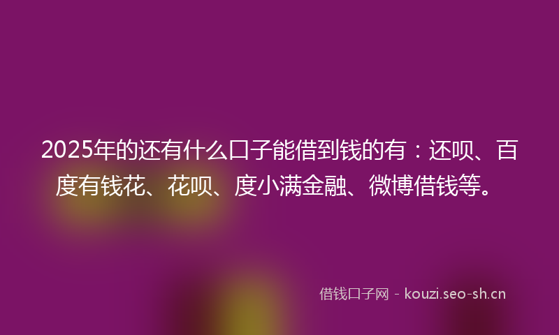 2025年的还有什么口子能借到钱的有：还呗、百度有钱花、花呗、度小满金融、微博借钱等。
