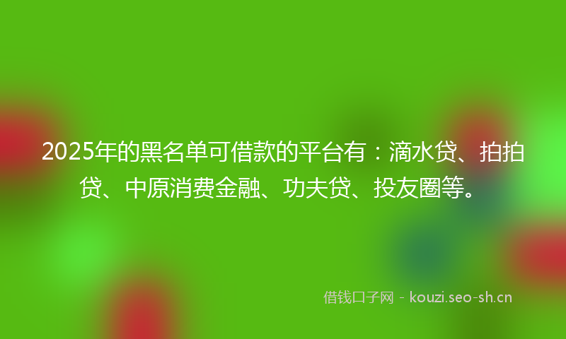 2025年的黑名单可借款的平台有：滴水贷、拍拍贷、中原消费金融、功夫贷、投友圈等。