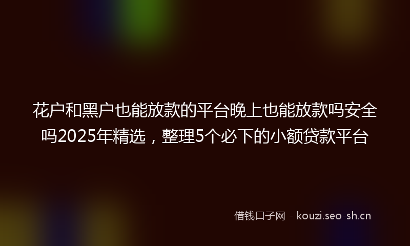 花户和黑户也能放款的平台晚上也能放款吗安全吗2025年精选，整理5个必下的小额贷款平台