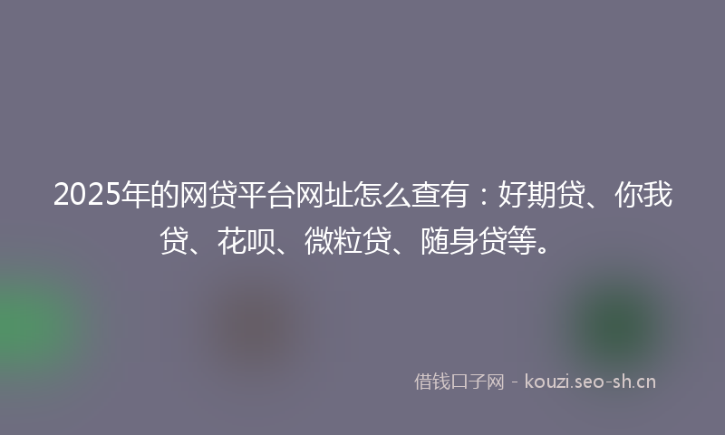 2025年的网贷平台网址怎么查有：好期贷、你我贷、花呗、微粒贷、随身贷等。