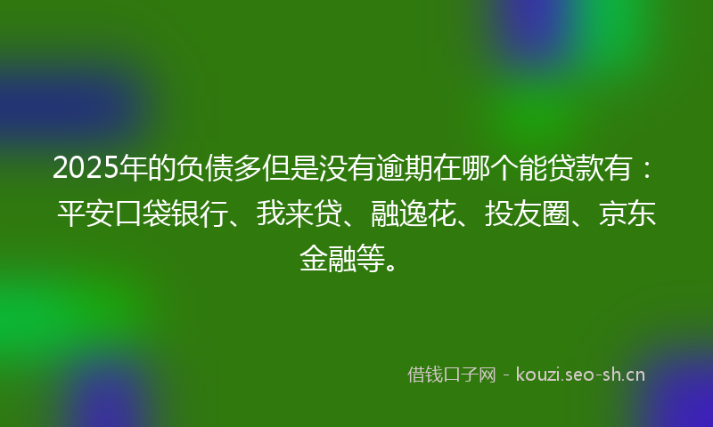 2025年的负债多但是没有逾期在哪个能贷款有：平安口袋银行、我来贷、融逸花、投友圈、京东金融等。