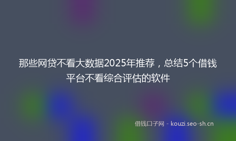 那些网贷不看大数据2025年推荐，总结5个借钱平台不看综合评估的软件