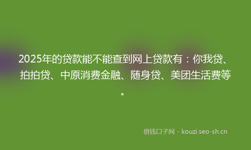 2025年的贷款能不能查到网上贷款有：你我贷、拍拍贷、中原消费金融、随身贷、美团生活费等。