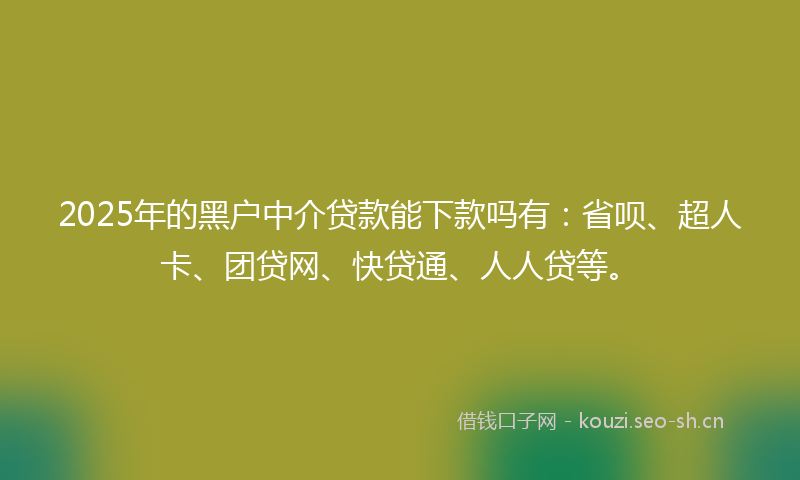 2025年的黑户中介贷款能下款吗有：省呗、超人卡、团贷网、快贷通、人人贷等。