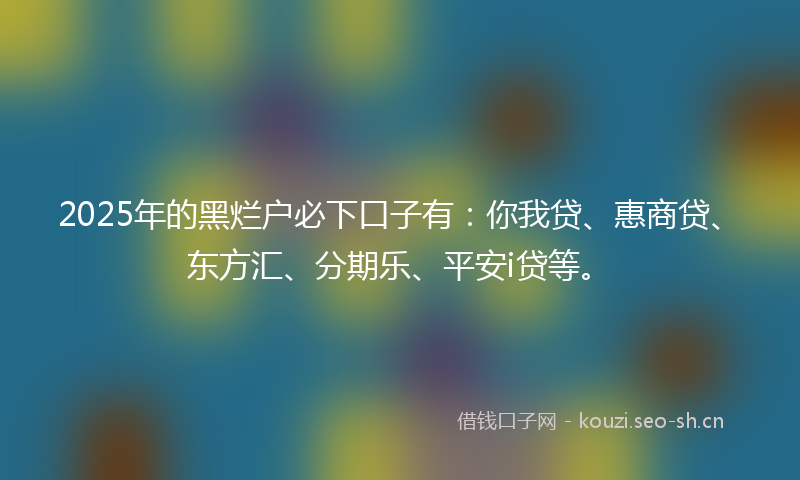2025年的黑烂户必下口子有：你我贷、惠商贷、东方汇、分期乐、平安i贷等。