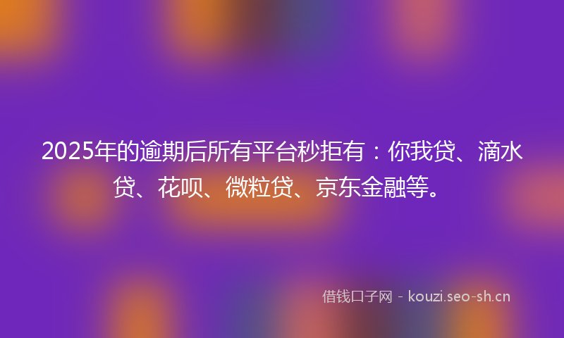 2025年的逾期后所有平台秒拒有：你我贷、滴水贷、花呗、微粒贷、京东金融等。