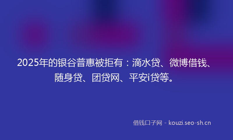 2025年的银谷普惠被拒有：滴水贷、微博借钱、随身贷、团贷网、平安i贷等。