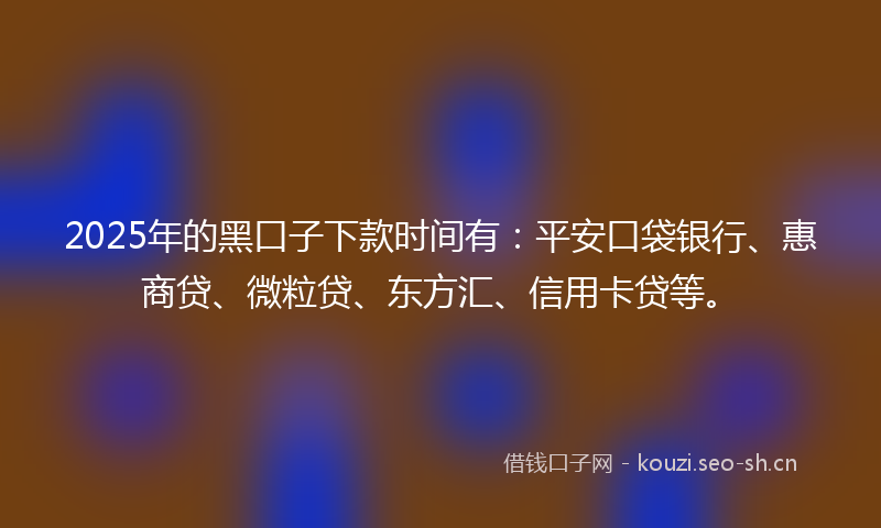 2025年的黑口子下款时间有：平安口袋银行、惠商贷、微粒贷、东方汇、信用卡贷等。