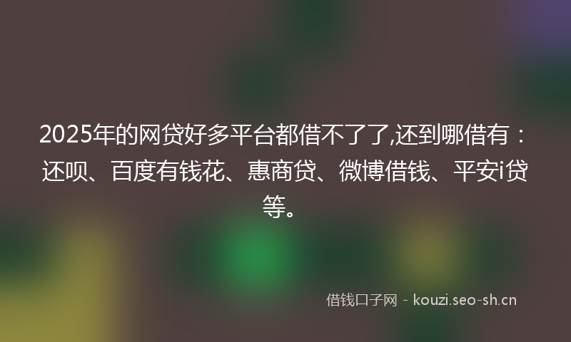2025年的网贷好多平台都借不了了,还到哪借有：还呗、百度有钱花、惠商贷、微博借钱、平安i贷等。